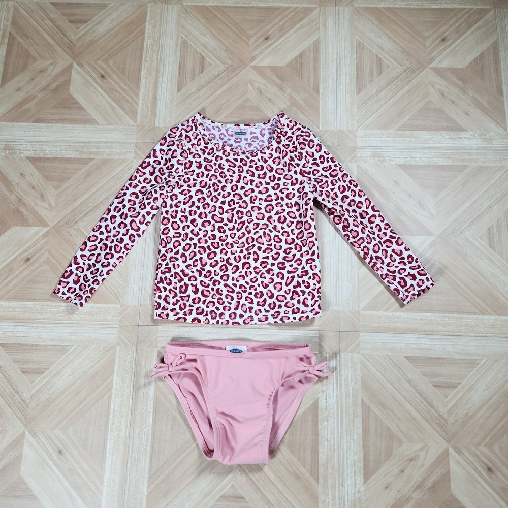 Old Navy Toddler Girls Pink Leopard Rash Guard Two Piece Swimsuit Set 2T
